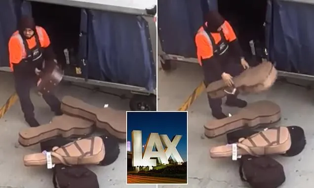 LAX airport baggage handler launches expensive guitars onto ground