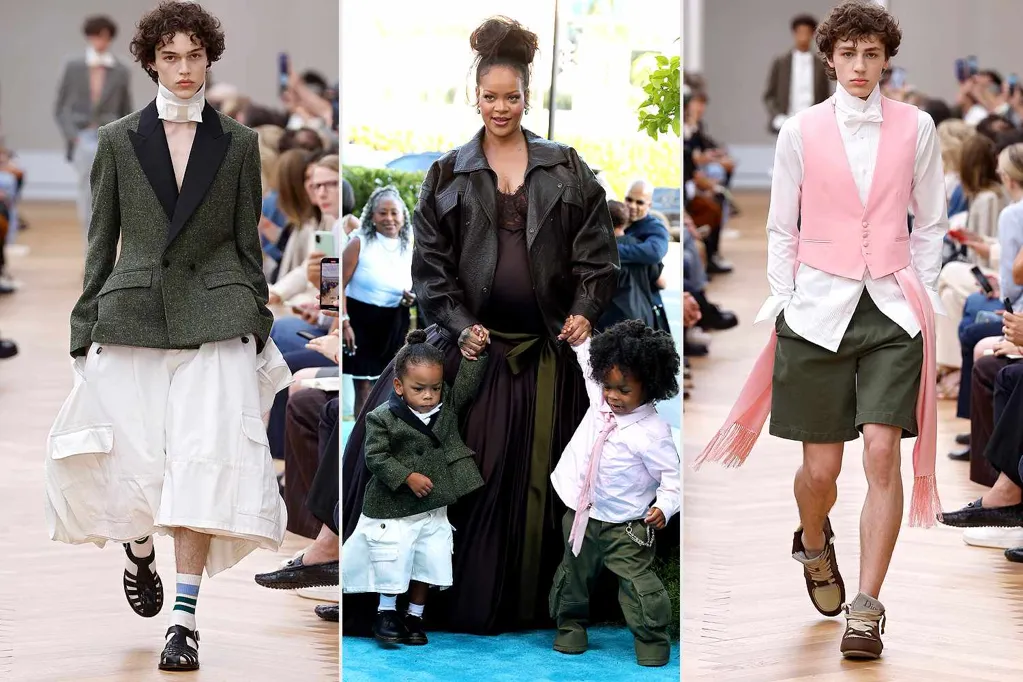 Rihanna's Sons Wear Custom Toddler Versions of Dior Paris Fashion Runway Looks to 'Smurfs' Premiere