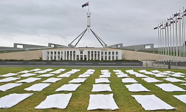 Why dozens of body bags have been placed on Parliament's lawn