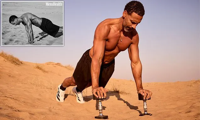 Rio Ferdinand, 47, shows off his ripped six-pack in the desert