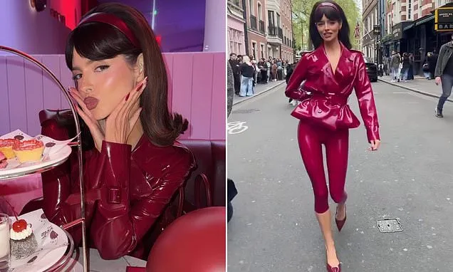 Maura Higgins wows in a burgundy latex co-ord in London