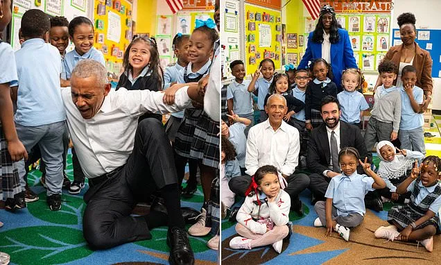 Students in fits of giggles during Obama and Mamdani's school visit