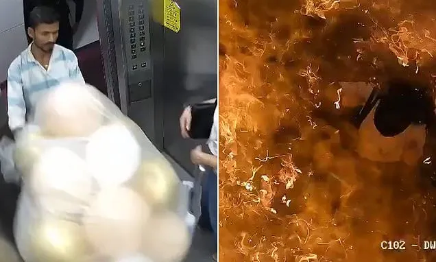 Moment gas-filled party balloons explode in fireball engulfing lift