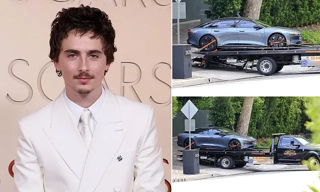 Timothée Chalamet's electric car is towed from his Beverly Hills home