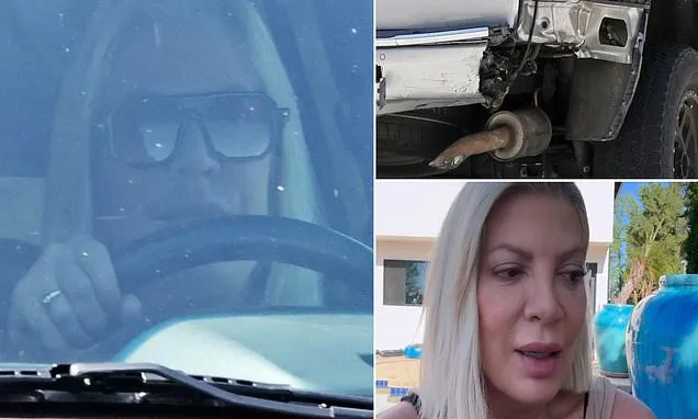 Tori Spelling seen behind wheel for first time since crash with 7 kids