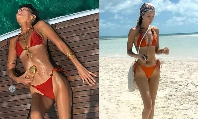 Bella Hadid shows off her supermodel figure in a red bikini