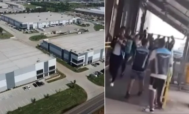 Moment Amazon bosses lock drivers out of warehouse during TORNADO