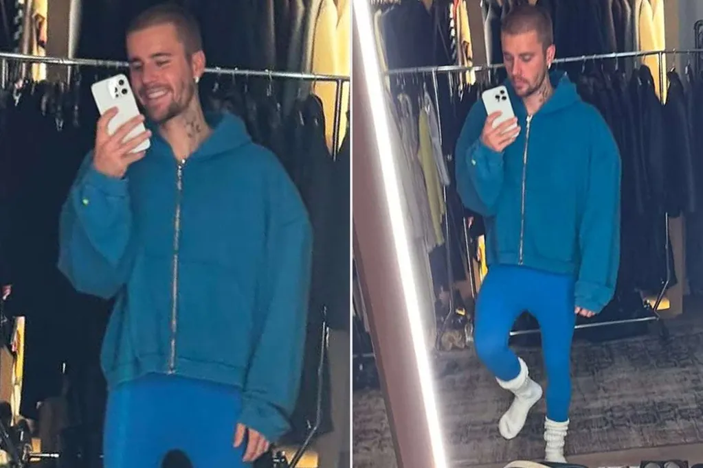 Justin Bieber Embraces Cozy Vibes as He Models Monochromatic Hoodie and Leggings Ahead of SKYLRK Clothing Line