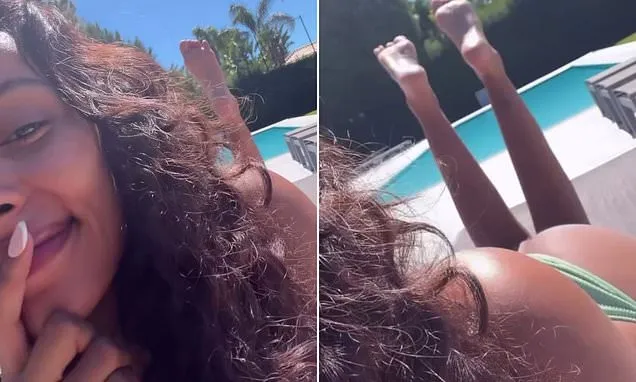 Maya Jama flaunts her gorgeous curves in a green bikini