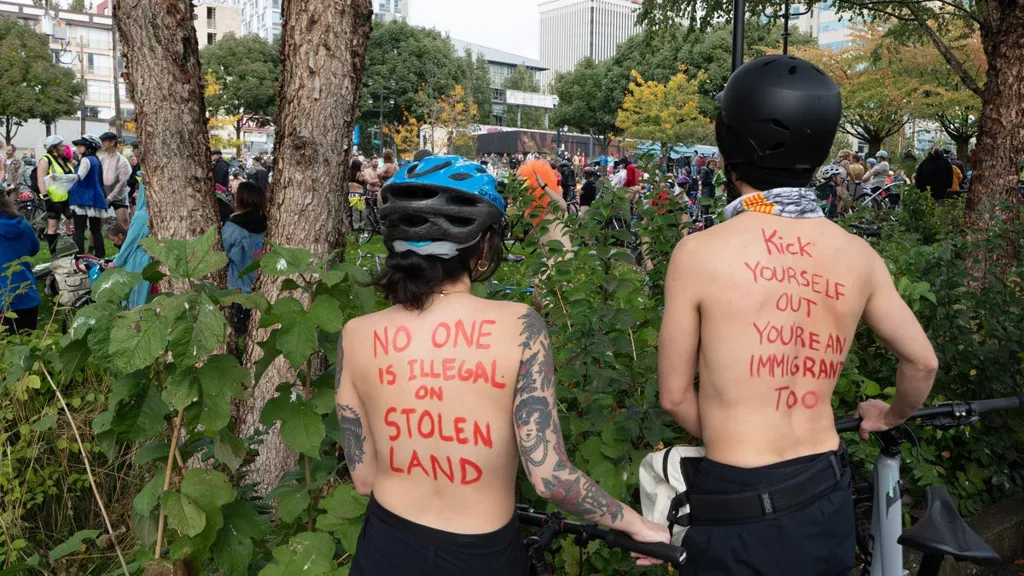 Throngs of naked Portland bike riders offer a counternarrative to Trump's about hometown