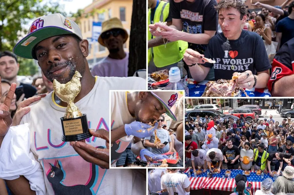Bizarre NYC rotisserie chicken-eating contest ends with belly-busting...