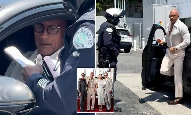 Dwayne 'The Rock' Johnson looks glum as he gets pulled over by police