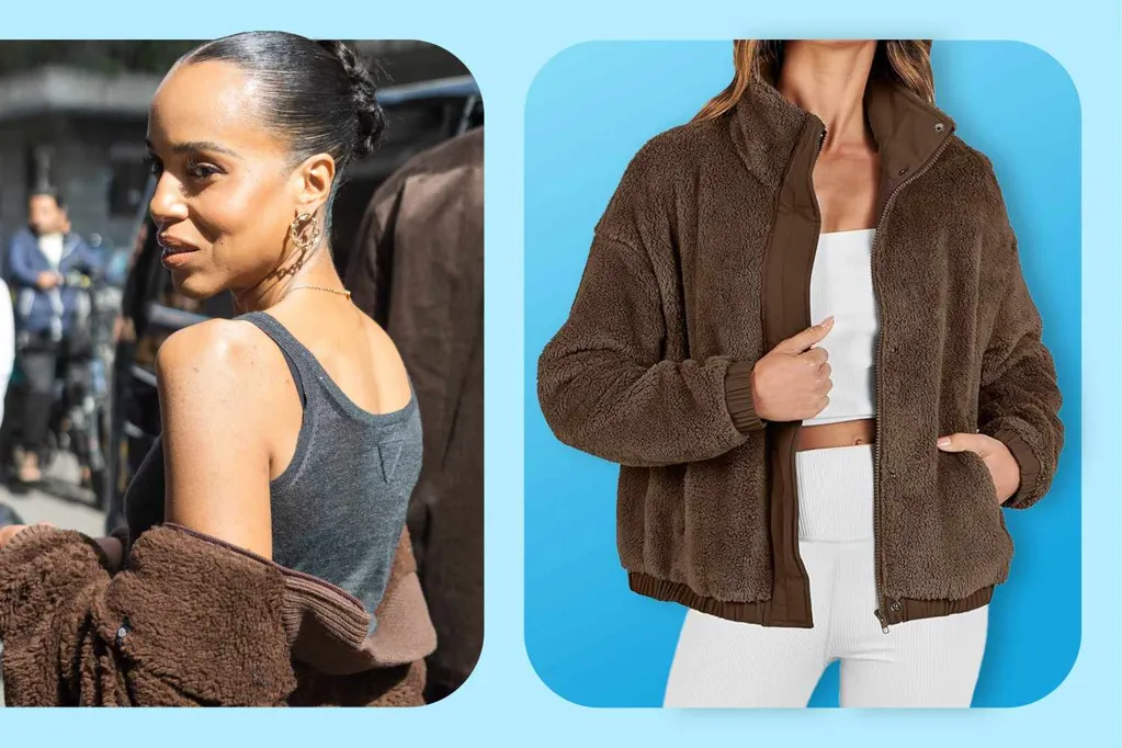 Kerry Washington Just Wore a Fuzzy Bomber Jacket That's a Total Fall Mood  --  We Found a $40 Lookalike