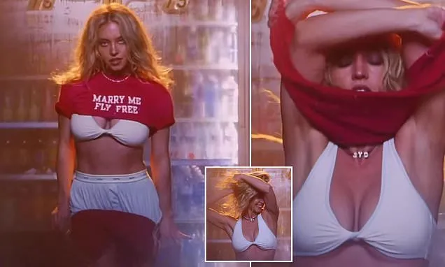 Sydney Sweeney strips off her top to flash her white bra
