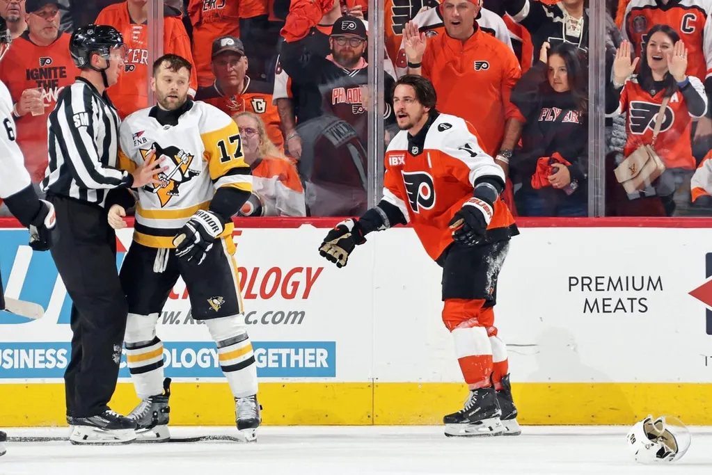 Flyers-Penguins series has its iconic moment, unsurprisingly sparked by Travis Konecny