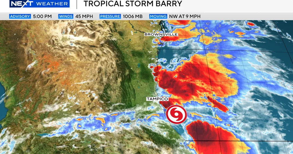 Tropical Storm Barry continues toward Mexico's northeast coast, possibly bringing heavy rain and flooding, mudslide threats