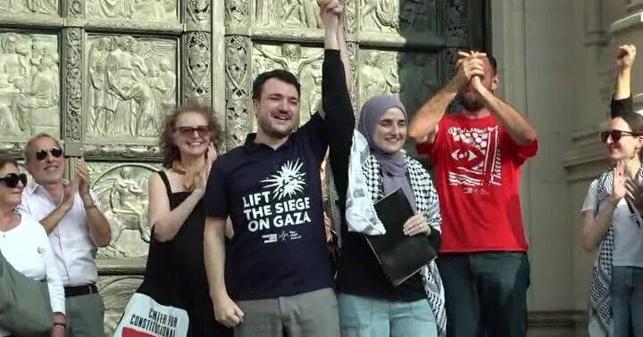 Mahmoud Khalil returns to Columbia University campus, says his fight for Palestinians is just beginning