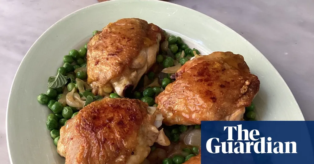 Rachel Roddy's recipe for spring chicken thighs with spring onions, mint and peas | A kitchen in Rome