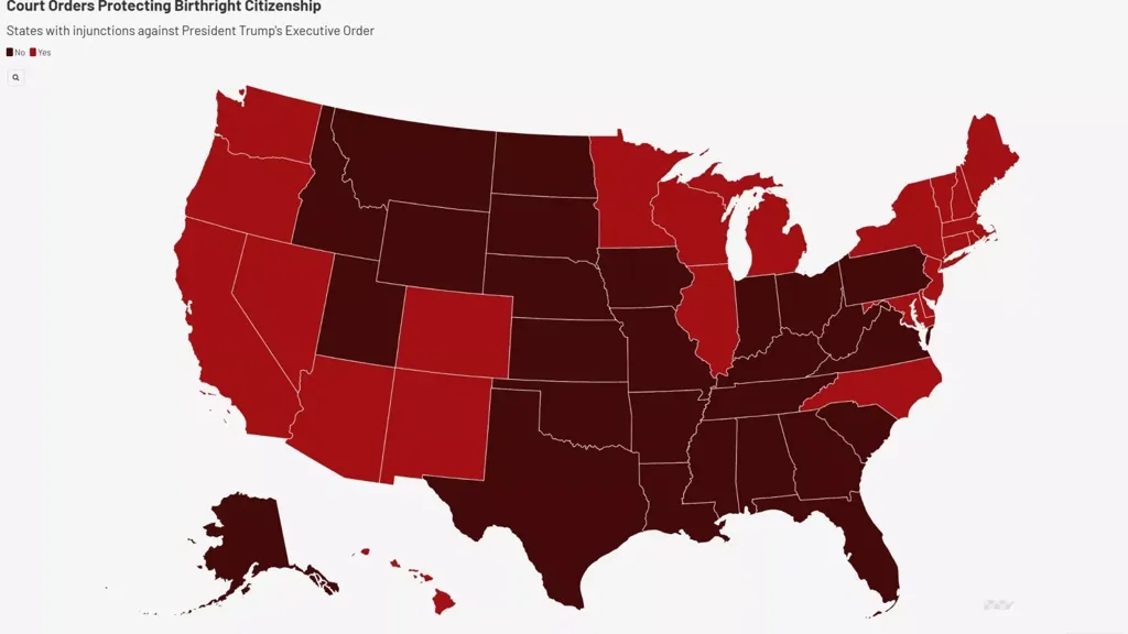 Map shows states where birthright citizenship still allowed in US