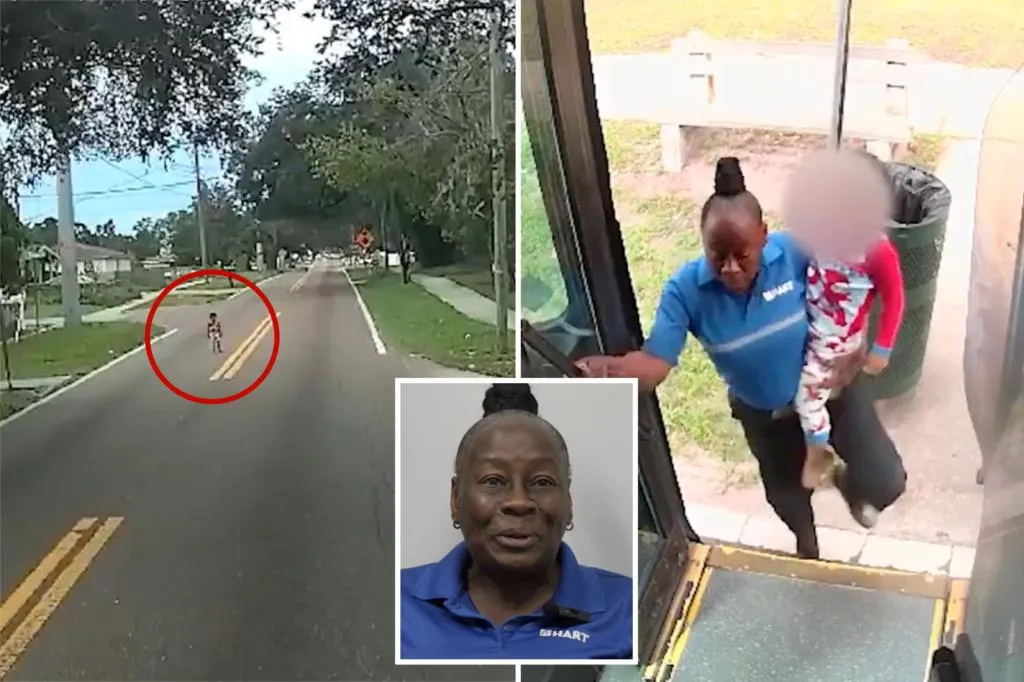 Dramatic footage shows hero bus driver saving young child wandering...