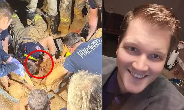 Moment man missing for TEN days is found alive and trapped in mud