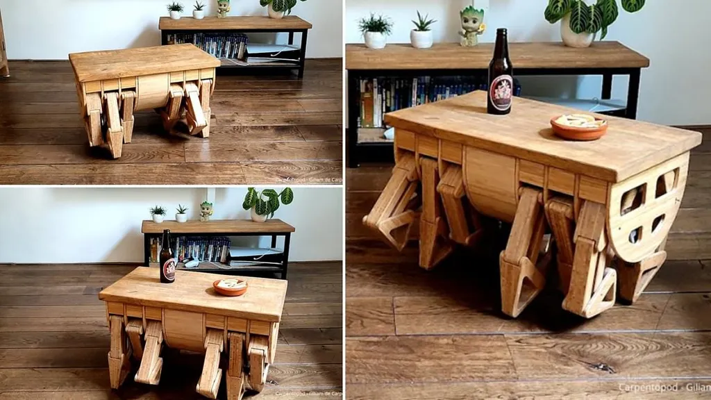 Walking table scuttles across the room to serve you drinks or snacks