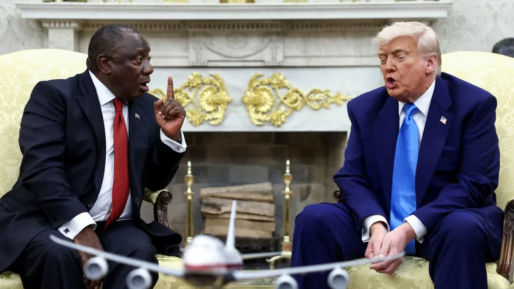 In a tense meeting, Trump makes the South African president watch videos promoting baseless claims of 'white genocide'