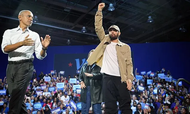 Rapper Eminem and Obama rally voters for Kamala Harris in Detroit