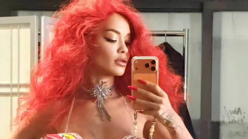 Rita Ora leaves little to the imagination in a party hat bra