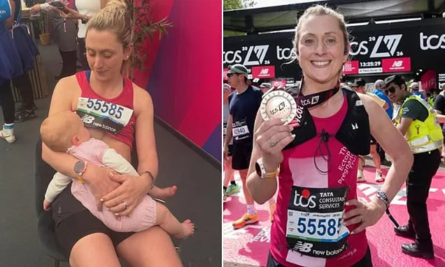 Laura Kenny breastfeeds daughter Lily after completing London Marathon